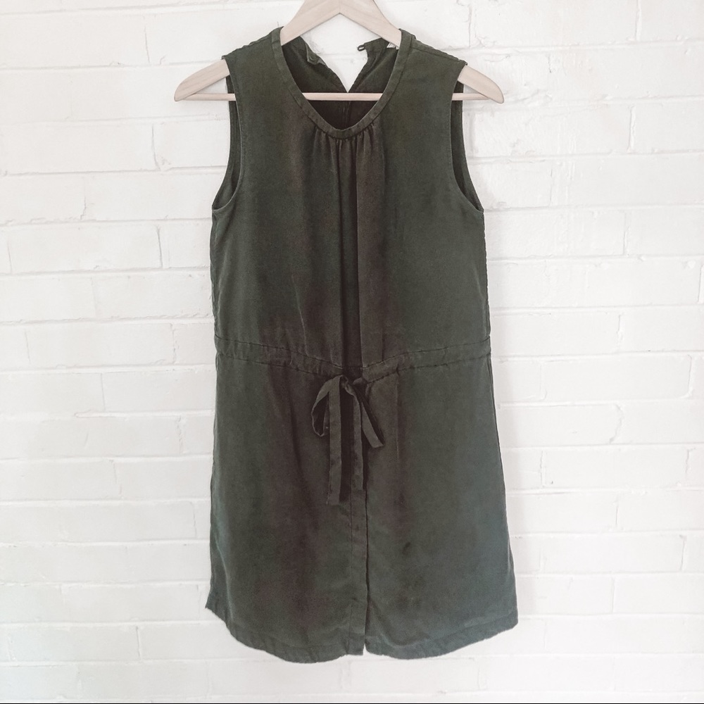 Army green Gap tie waist midi dress